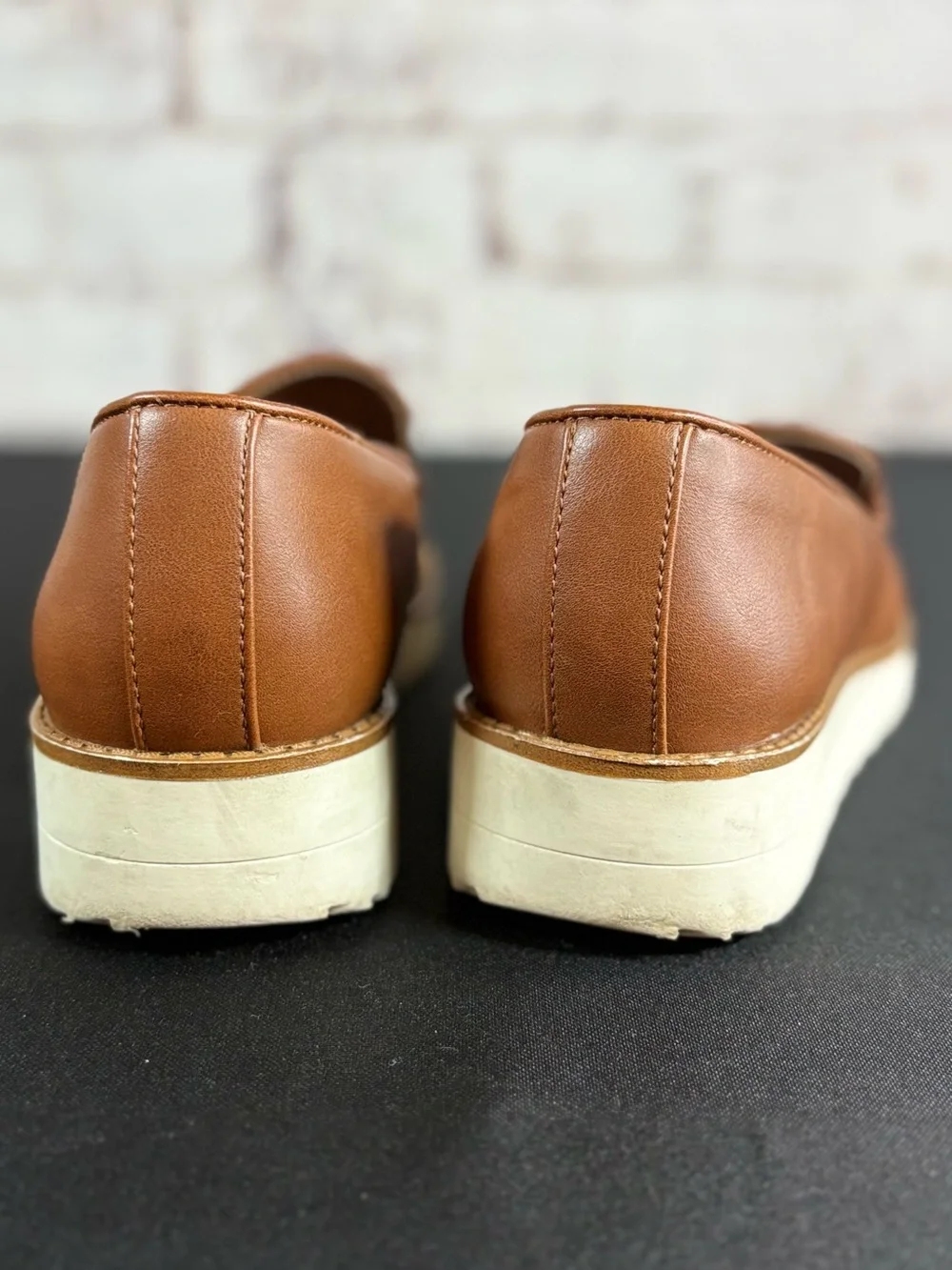 ALDO Men's Cognac Leather Slip-On Platform Loafers